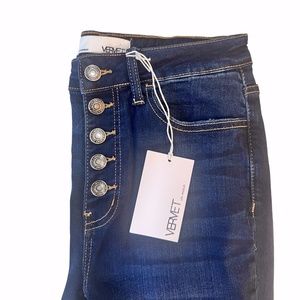NWT- Vervet Button Fly, high rise, dark shinny jeans